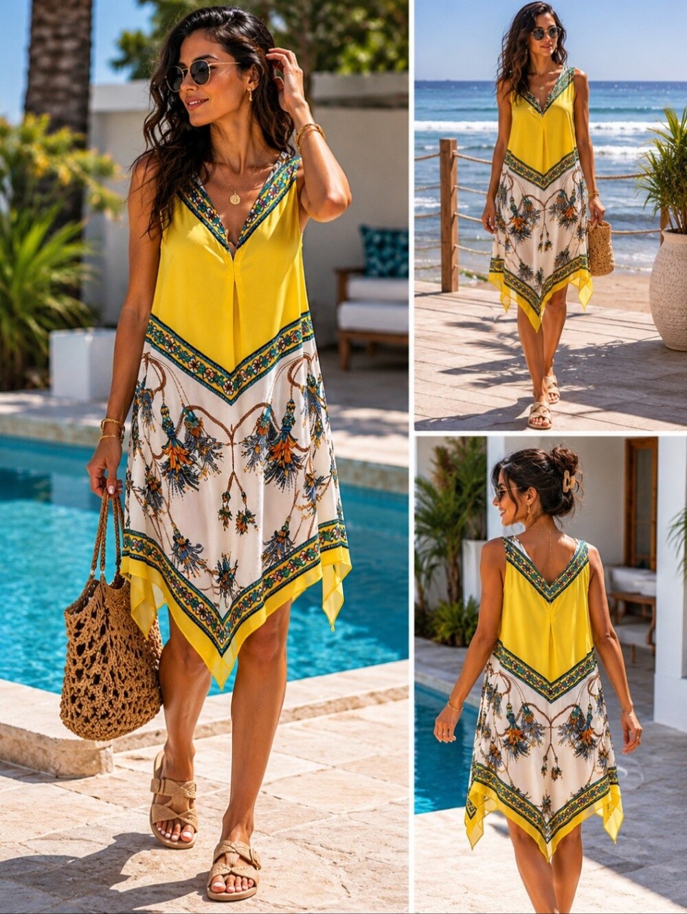 Yellow Floral Cover-Up Dress.